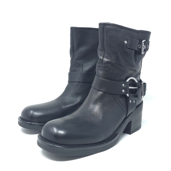 Kenneth Cole Stride Black Leather Motorcycle Boots Winter - Picture 2 of 12